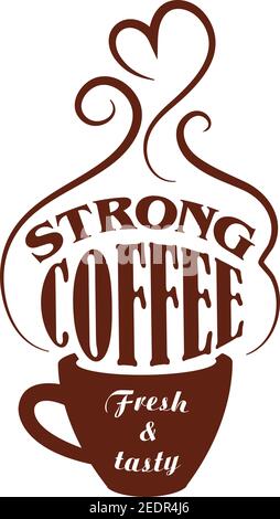 Coffee cup vector icon of strong espresso or cappuccino and americano, moka aroma stream. Cafeteria or coffeehouse sign of ristretto or frappe mug, la Stock Vector
