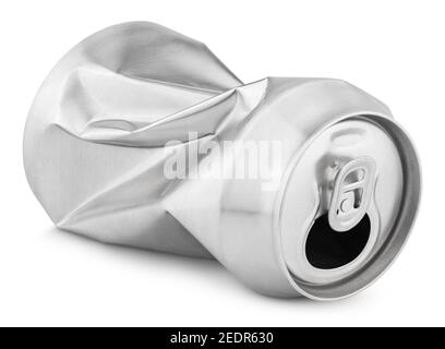 Crumpled empty blank soda or beer 330 ml can garbage isolated on white background with clipping path Stock Photo