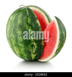 Ripe watermelon with cut slice isolated on white background with clipping path Stock Photo