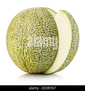 Ripe melon with slice isolated on white background with clipping path Stock Photo