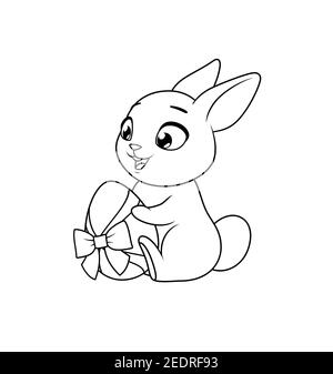 Cute bunny holding Easter egg. Cartoon vector coloring page. Stock Vector