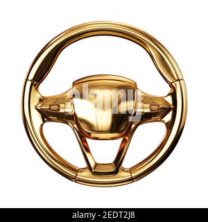 3d rendering golden steering wheel isolated on white Stock Photo - Alamy
