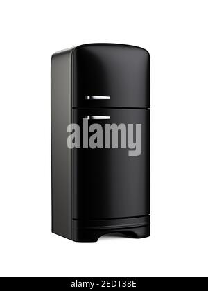 Black retro design fridge refrigerator isolated on white. 3d rendering illustration Stock Photo