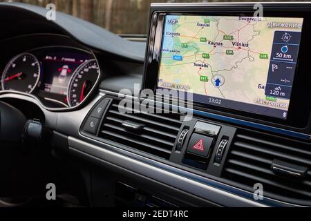 GRODNO, BELARUS - DECEMBER 2019: Audi A6 4G C7 interior in dark tones as  example of technological equipment of modern vehicle display with GPS Stock  Photo - Alamy