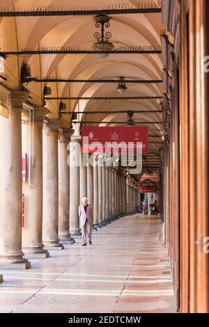 A sign for the biblioteca Dell'archiginnasio Bologna Italy in a portico Stock Photo