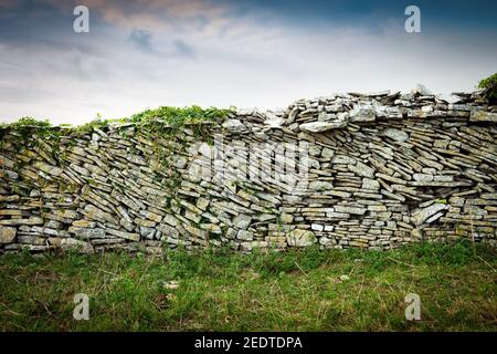 Dry stone wall in Dorset, an old field boundary Stock Photo