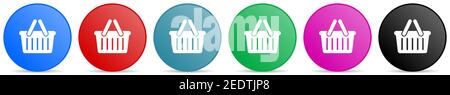 Shopping basket vector icons, set of circle gradient buttons in 6 colors options for webdesign and mobile applications Stock Vector