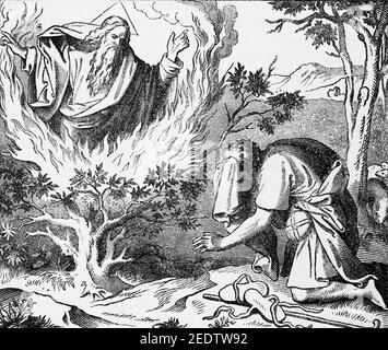 Bible, Moses and the burning bush God appears to Moses from a burning ...