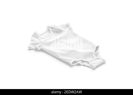 Blank white half sleeve baby bodysuit mockup lying, isolated, 3d rendering. Empty cotton onesie for newborn mock up, side view. Clear breathable babyg Stock Photo