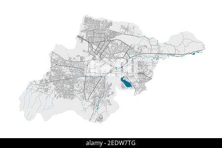Kabul map. Detailed map of Kabul city administrative area. Cityscape panorama. Royalty free vector illustration. Outline map with highways, streets, r Stock Vector