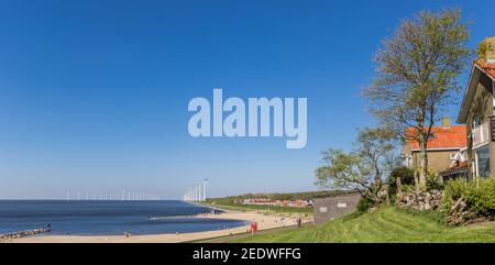 Panorama of houses on the dike in Urk, Netherlands Stock Photo