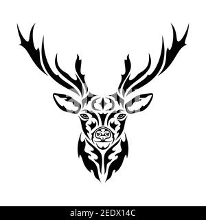 Hand drawn abstract portrait of a deer. Vector stylized illustration for tattoo, logo, wall decor, T-shirt print design or outwear. This drawing would Stock Vector