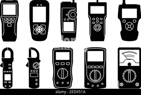 Multimeter. Clamp meters. Network tester. Silhouette vector Stock Vector