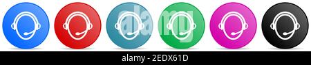 Customer service vector icons, set of circle gradient buttons in 6 colors options for webdesign and mobile applications Stock Vector