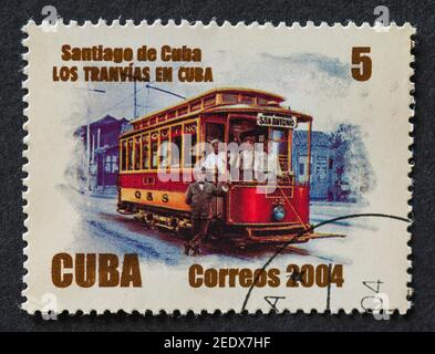Cuban postal stamps with tramways, Cuba Correos 2004 Stock Photo