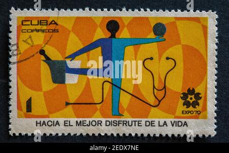 Old vintage Cuban postal stamps Stock Photo