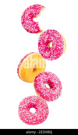 falling donuts set isolated on white background. Stock Photo