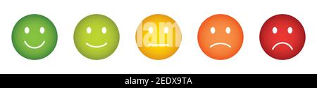 Feedback vector buttons with smiley Icons in different colors from happy to sad Stock Vector