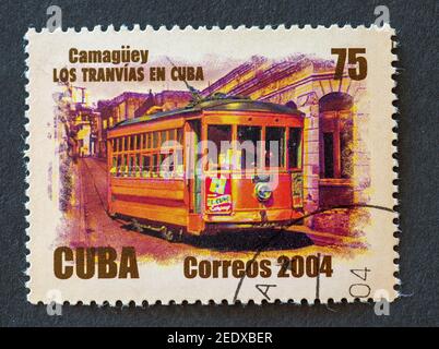 Cuban postal stamps with tramways, Cuba Correos 2004 Stock Photo
