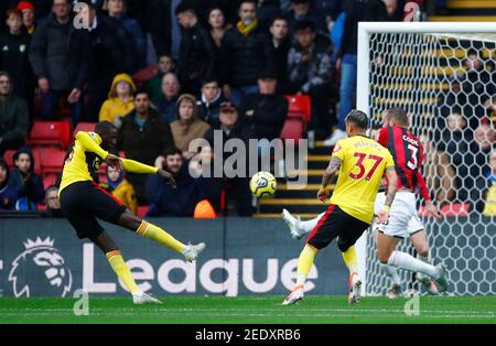 Soccer Football - Premier League - Watford v AFC Bournemouth - Vicarage Road, Watford, Britain - October 26, 2019  Watford's Abdoulaye Doucoure shoots over the bar REUTERS/Eddie Keogh  EDITORIAL USE ONLY. No use with unauthorized audio, video, data, fixture lists, club/league logos or 'live' services. Online in-match use limited to 75 images, no video emulation. No use in betting, games or single club/league/player publications.  Please contact your account representative for further details.