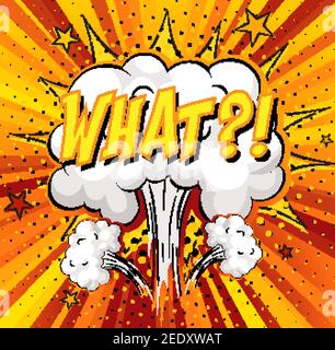 WHAT text on comic cloud explosion on rays background illustration Stock Vector