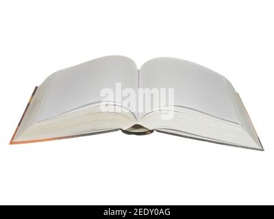 Opened book with blank pages isolated on white background. Stock Photo