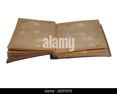 Opened blank photo album isolated on white background. Stock Photo