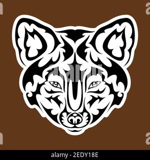 Hand drawn abstract portrait of a fox. Sticker. Vector stylized illustration isolated on brown background. Stock Vector