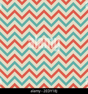 Seamless abstract pattern with red and blue zigzag lines on beige background. Striped texture. Vector illustration Stock Vector