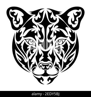 Hand drawn abstract portrait of a puma. Vector stylized illustration for tattoo, logo, wall decor, T-shirt print design or outwear. This drawing would Stock Vector