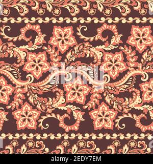 Ffloral seamless pattern in batik style, Vector background Stock Vector