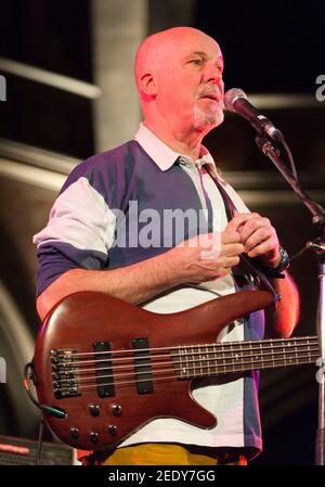 Dave Pegg of Fairport Convention performing at the Union Chapel, London, UK on the final night of their 2013 winter tour. Stock Photo