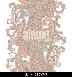Paisley Damask ornament. Isolated Vector border Stock Vector
