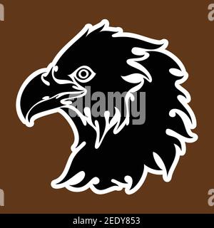 Hand drawn abstract portrait of an eagle. Sticker. Vector stylized illustration isolated on brown background. Stock Vector