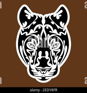 Hand drawn abstract portrait of a panther. Sticker. Vector stylized illustration isolated on brown background. Stock Vector