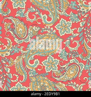 vintage floral seamless patten with paisley ornament Stock Vector