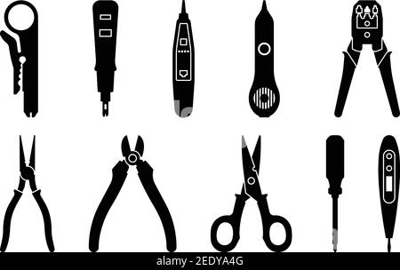 Electrical tools. Networking tools. Hand tools. Silhouette vector Stock Vector