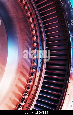 Jet Engine Rotor Disk A rotor disc with blades of a turbojet gas turbine engine, inside view ...