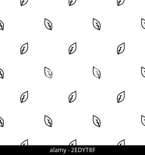 Seamless line floral pattern. Black hand drawn leaves texture on white background. Flat silhouette simple ornament. Nature eco background. Stock Vector