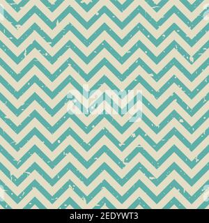 Seamless scratched pattern with and blue zigzag lines on beige background. Striped texture with particles of debris. Retro, faded, grunge ornament. Ve Stock Vector