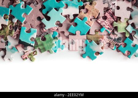 Puzzle. Background with half jigsaw puzzle and half white copy space for your text and design Stock Photo