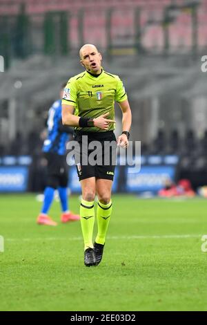 Milano, Italy. 14th Feb, 2021. Referee Michael Fabbri seen in action during the Serie A match between Inter Milan and Lazio at Giuseppe Meazza in Milano. (Photo Credit: Gonzales Photo/Alamy Live News Stock Photo