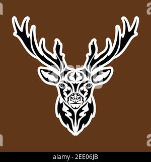 Hand drawn abstract portrait of a deer. Sticker. Vector stylized illustration isolated on brown background. Stock Vector