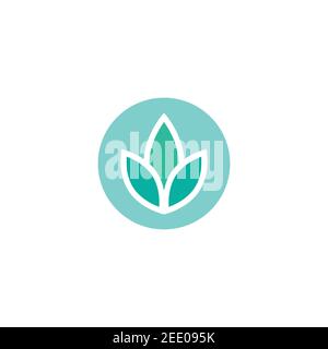 Three leaves eco icon. isolated on white. Vector illustration. Turquoise flat leaves. Leaf organic icon. lotus flower. Stock Vector