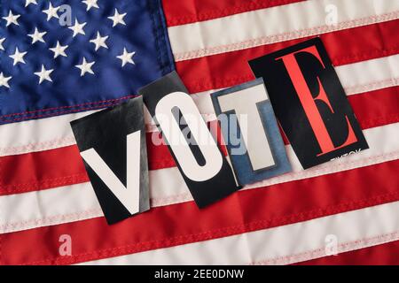 The Word 'VOTE' using cut-out paper letters in the ransom note effect typography Stock Photo