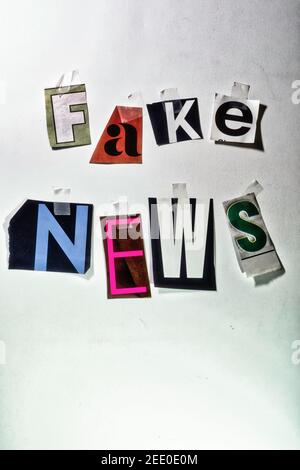 The Phrase "Fake News" using cut-out paper letters in the ransom note effect typography Stock Photo