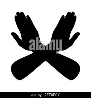 Silhouette stop sign by hand. Vector illustration silhouette of the stop sign by hand isolated on white background. Two arms crossed. Stock Vector