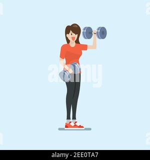 Woman doing weight training exercise. Vector illustration Stock Vector