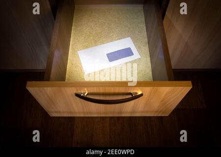 Empty Envelope in the Drawer of the Furniture Stock Photo