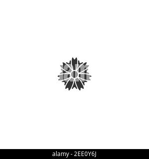 Black flat icon of cornflower, blue-bonnet, bluet, centaury, dusty miller, knapweed flower. Bloom with big oval petals isolated on white. Vector illus Stock Vector